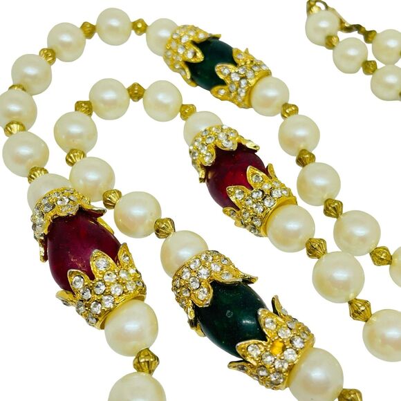 KENNETH LANE signed vintage glass pearls jewel massive  KENNETH LANE signed vintage glass pearls jewel massive beaded designer necklace